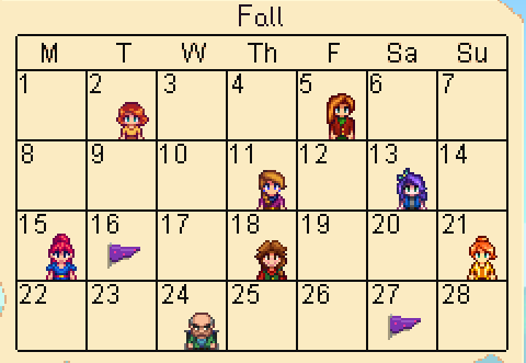Stardew Valley Fall Calender