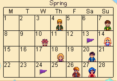 Stardew Valley Spring Calender