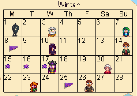 Stardew Valley Winter Calender